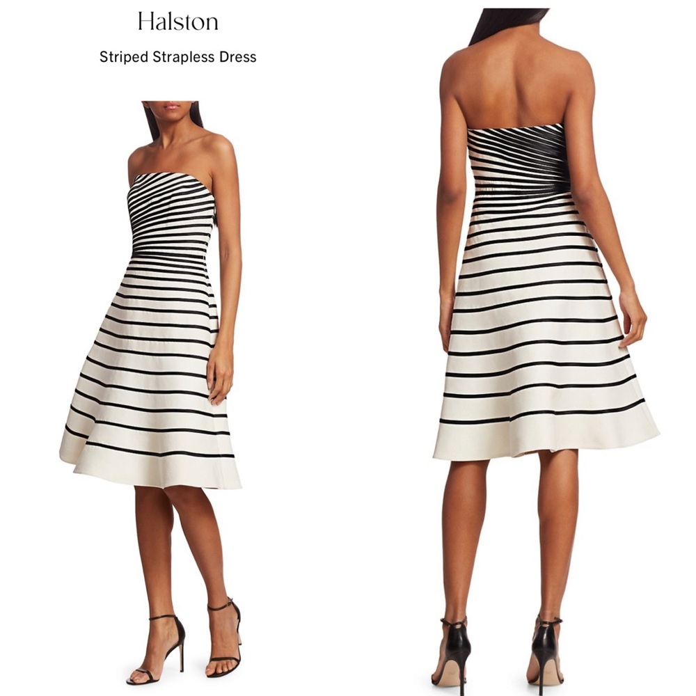 Halston Striped Strapless A line dress wedding casual cocktail formal summer